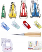 Amazon Hot SaleDIY Fabric Bias Tape Makers Kit with Sewing Awl Bead Needles Adjustable Binder Clip Wooden Awl Foot Press
