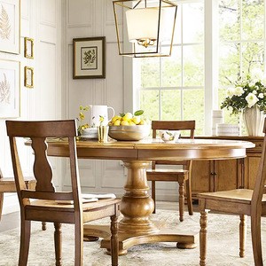 American country Antique style Modern 8 seater stretchable dining room round table designs in oak solid wood for restaurant se