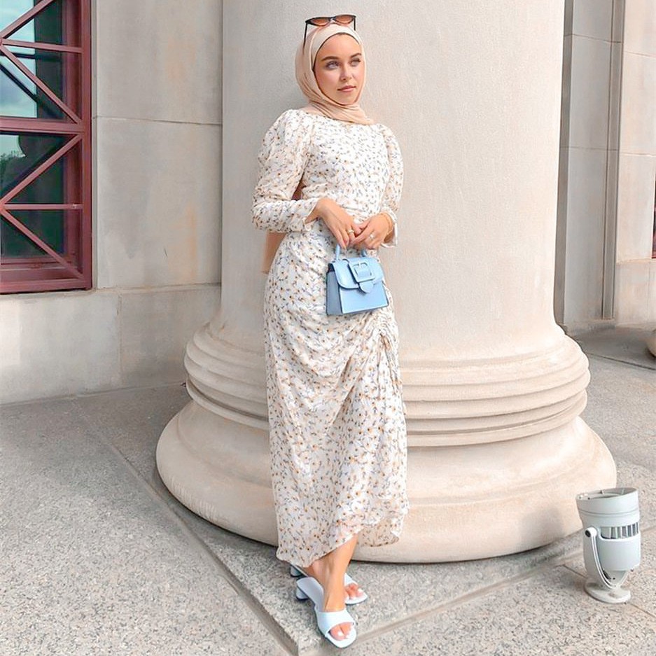 Ankle-length loose flowers print dress  dubai islamic clothing