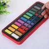 Autumn Water 24 Colors Portable Solid Watercolor Set Solid Water Color Paints Set with Paint Brush Iron Box for Drawing Painting