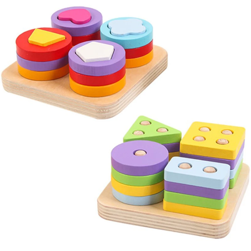 Baby Educational Wooden Toy Four sets of columns Pillar Blocks Early Learning Kids Birthday Christmas Gift 2020 Hot Sale