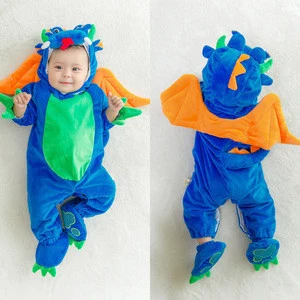 Baby Kids Clothing Winter Halloween Blue Dragon Dinosaur Outfits Cosplay Party Cartoon Mascot Costume