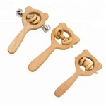 Baby Wooden Teething Rattle Toys Infant Stroller Beech Wood Teether Toys With Bell