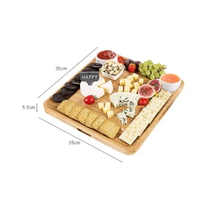 Bamboo Cheese Board with Cutlery Set - Wooden Charcuterie Tray Wooden Set