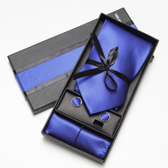 beautiful silk or polyester pocket square tie and cufflinks set