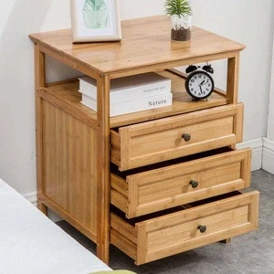 Bedside Table Bamboo Drawer Cabinet.Stylish Elegant Storage Cabinet For Bedroom or Livingroom.