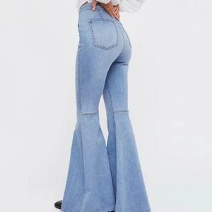 Bell bottom jeans high waist button closure women jeans flare pants