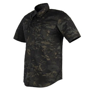 Black Cp OEM Customized Military Buttons Up Pockets Security Guard Uniform Shirts Tactical Dress Shirt
