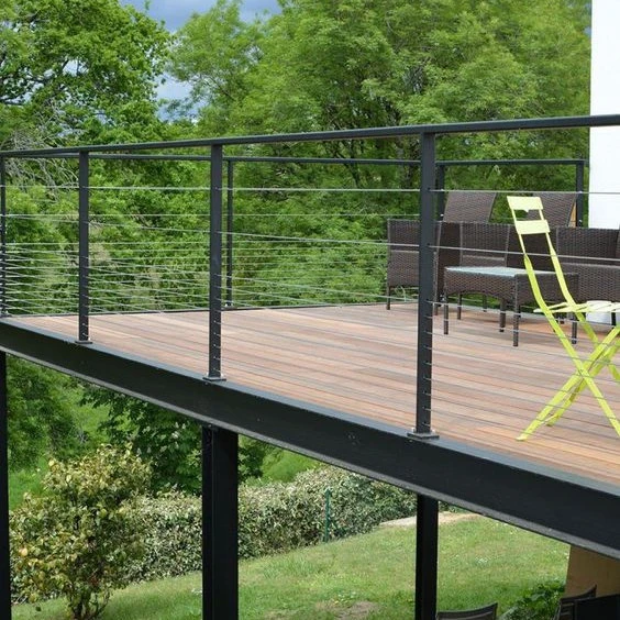 Black modern steel balustrade deck railings stainless steel cable railing from Foshan rail factory