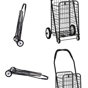 Black powder coated folding shopping trolley cart wheels with plastic handle