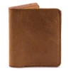 brown color vintage crazy horse leather bifold style business card holder wallet slim design