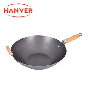 Carbon Steel Non-stick Coating Wok with wooden handle