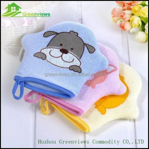 Cartoon animals print baby bath gloves bathroom cleaning sponge bath supplies for kids body show exfoliating glove
