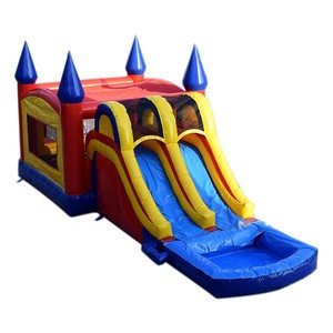 castle inflatable bouncer with double lane slide/ bounce house combo with detachable pool