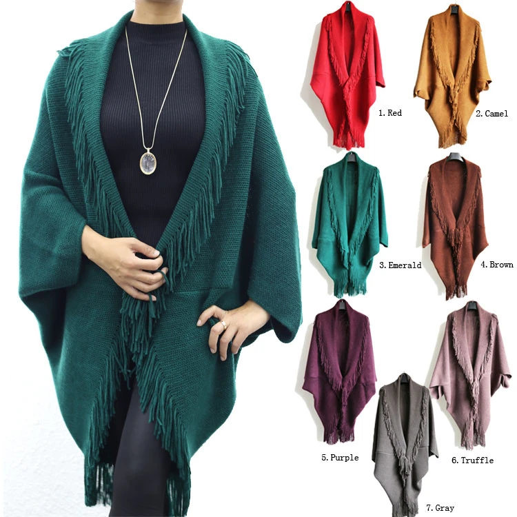 Casual Style Turn-down Collar And Tassels Feel Waffle Knit Ladies Long Shrug Design Free Patterns For Women