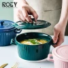 Ceramic Color glazed Double Ear Bowl with Lid Stew Breskfast Steamed Egg Pudding Bowl Baking bowl Kitchen Supply