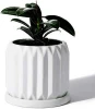 Ceramic Plant Flower Pots Planters - 4.4 Inch Medium Midcentury Planter with Drain Hole, Saucer Deco Indoor - Pure White