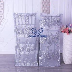 CH004MC New wholesalefancy custom made  wedding silver embroidery sequin chair cover or chair cap