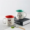 cheap drinkware water cup cartoon christmas snowman pattern two tone cute ceramic mug