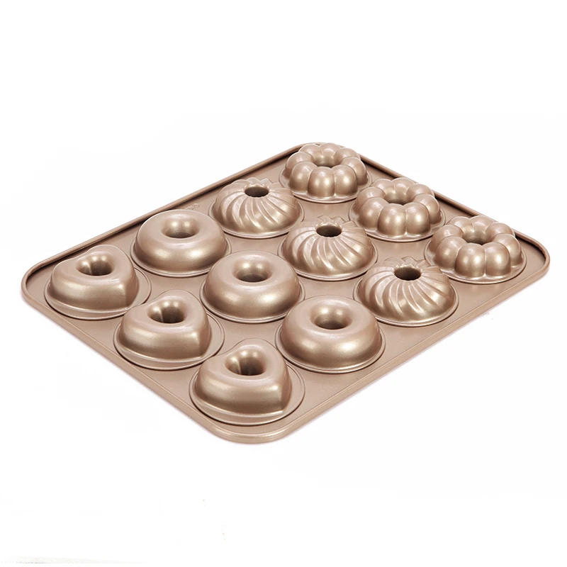 CHEFMADE Kitchen Bakeware 12 Cup Carbon Steel Non Stick 12Cavity Small Mini 12-cavity Donut Baking Pan
