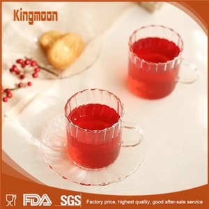 Clear Hand Blown Custom High Borosilicate Pyrex Tea Coffee Glass Cup Set with Saucer Plate