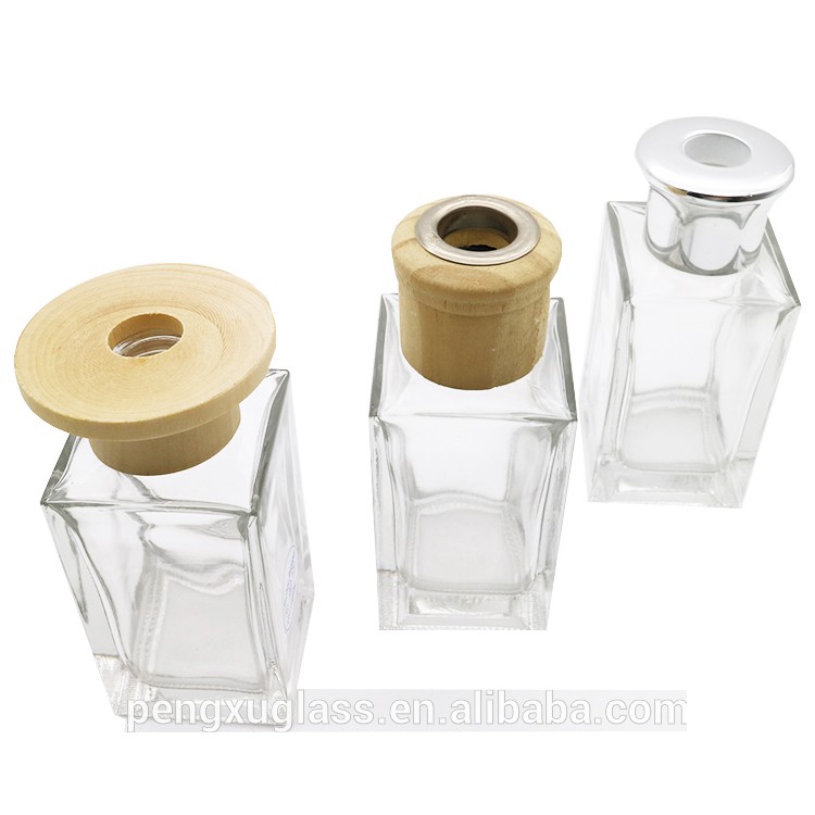 Clear square shape 100ml wholesale  empty reed diffuser glass bottle with screw stopper
