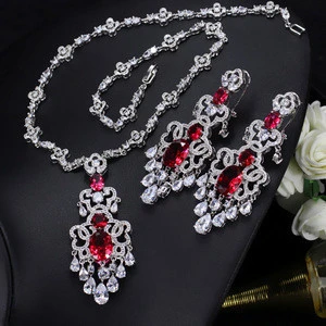Colored cubic zirconia fashion jewelry set made in china wholesale