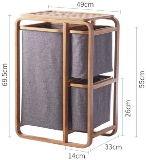 Combohome Laundry Basket With Shelf Bamboo Frame Hamper Removable Oxford Cloth Bag Storage Rack