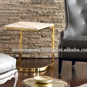 Contemporary Table Stainless Steel Small Coffee Side Table | Marble Top Gold Coffee Table