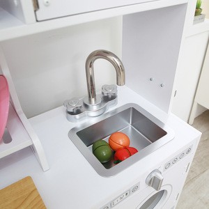 [Coody Kitchen]Premium White &amp; Pink Round Wooden Toy Play Kitchen Set Pretend Play Toy Role Play Kitchen for Kids