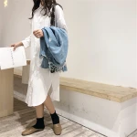 Cotton Women Blouse Shirt 2020 Summer New Linen Cotton Casual Plus size Womens Long Section Shirts White/Blue