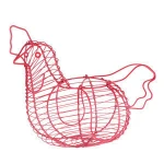 Creative Iron Art Eggs Storage Basket Chicken Shaped Egg Holder Household Vegetables Container (Red)