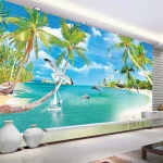 Custom 3D Photo Wallpaper Blue Sky White Clouds Beach Coconut Tree Sea View Wall Painting Living Room Sofa Mural Papel De Parede