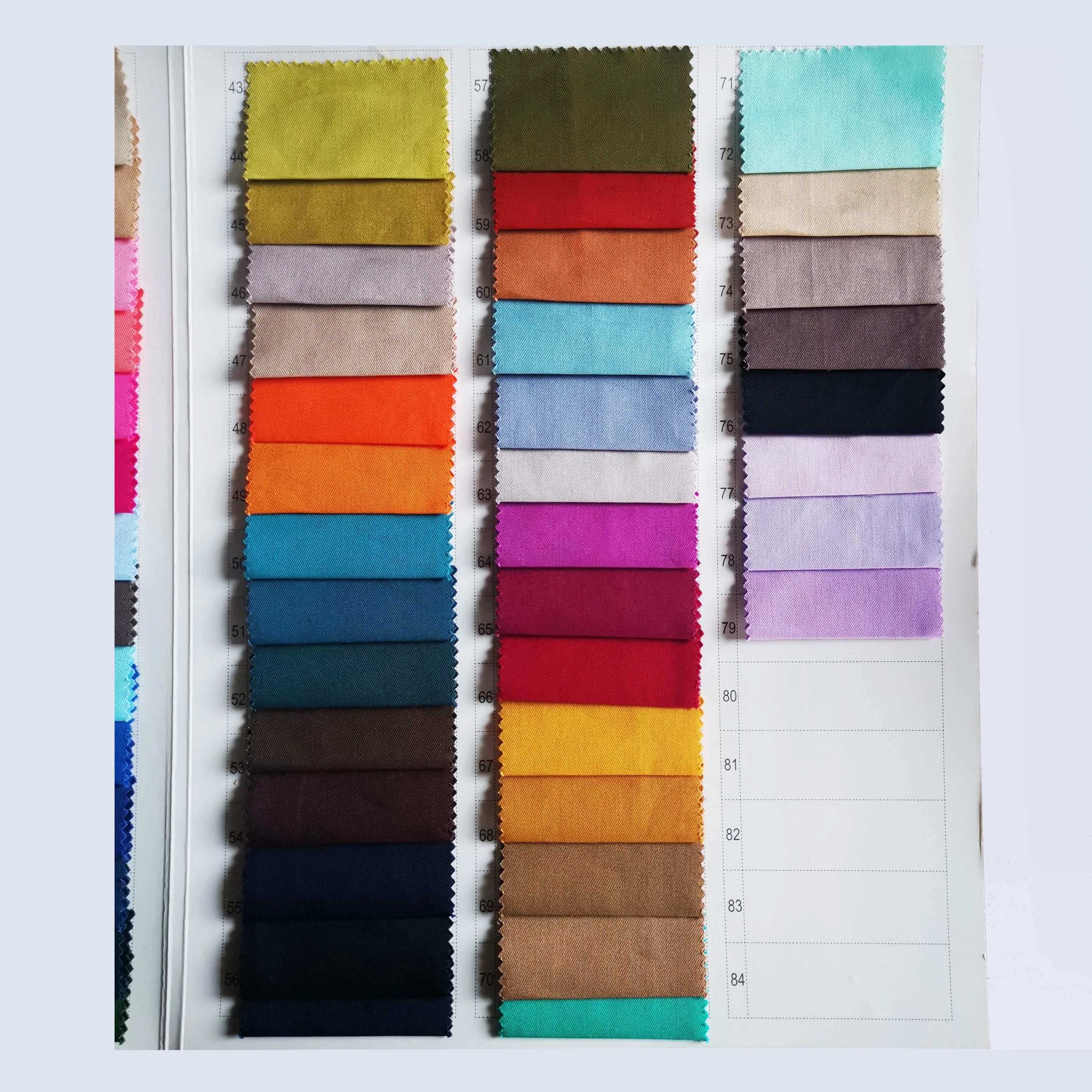 Custom colorful 100% cotton soft organic breathable silky twill fabric