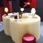 Custom design reception desk/shelf flexible kraft paper sliding furniture sliding exhibition equipment
