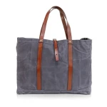 Custom personalized  large  vintage  waxed canvas tote bag with leather handle