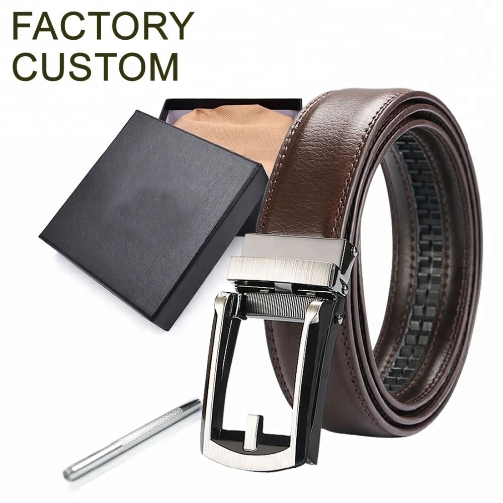 Custom Wholesale Personalized Private Label Auto Automatic Ratchet Sliding Men Genuine Leather Belt for Men