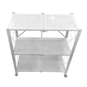 Customize 3 Shelf Folding Kitchen Metal Storage Shelf White Organizer Wire Shelf Rack