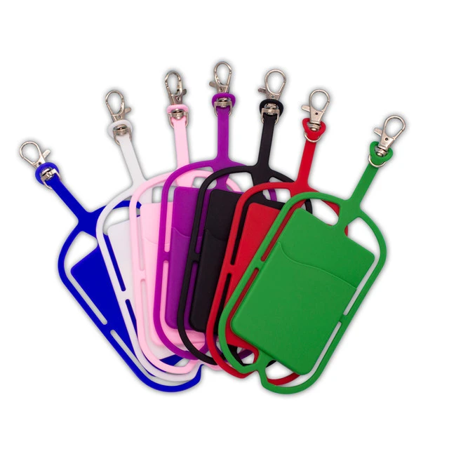 Customized Logo Silicone Mobile Cell Phone Lanyards Neck Strap Holder Pouch with card slot Necklace Sling for Smartphone