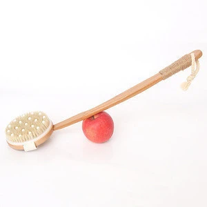 detachable natural Bristle head long handle Curved and straight Wooden Body Back Bath Shower Brush with the massage ball