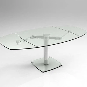 Dining room furniture 12mm special shape tempered glass extendable lifting metal dining table