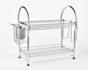 Durable dish drainer rack 2 tier stainless steel kitchen dish rack household sundries