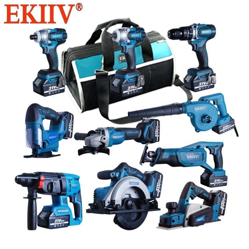 EKIIV Professional working tools 18pcs in one 4.0Ah 5.0Ah 6.0Ah battery 18V 20V 21V cordless hammer drill combo set