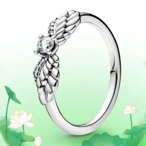Buy Elegant Angel Wings Ring Round Stone Ring Real 925 Silver Sulfur ...