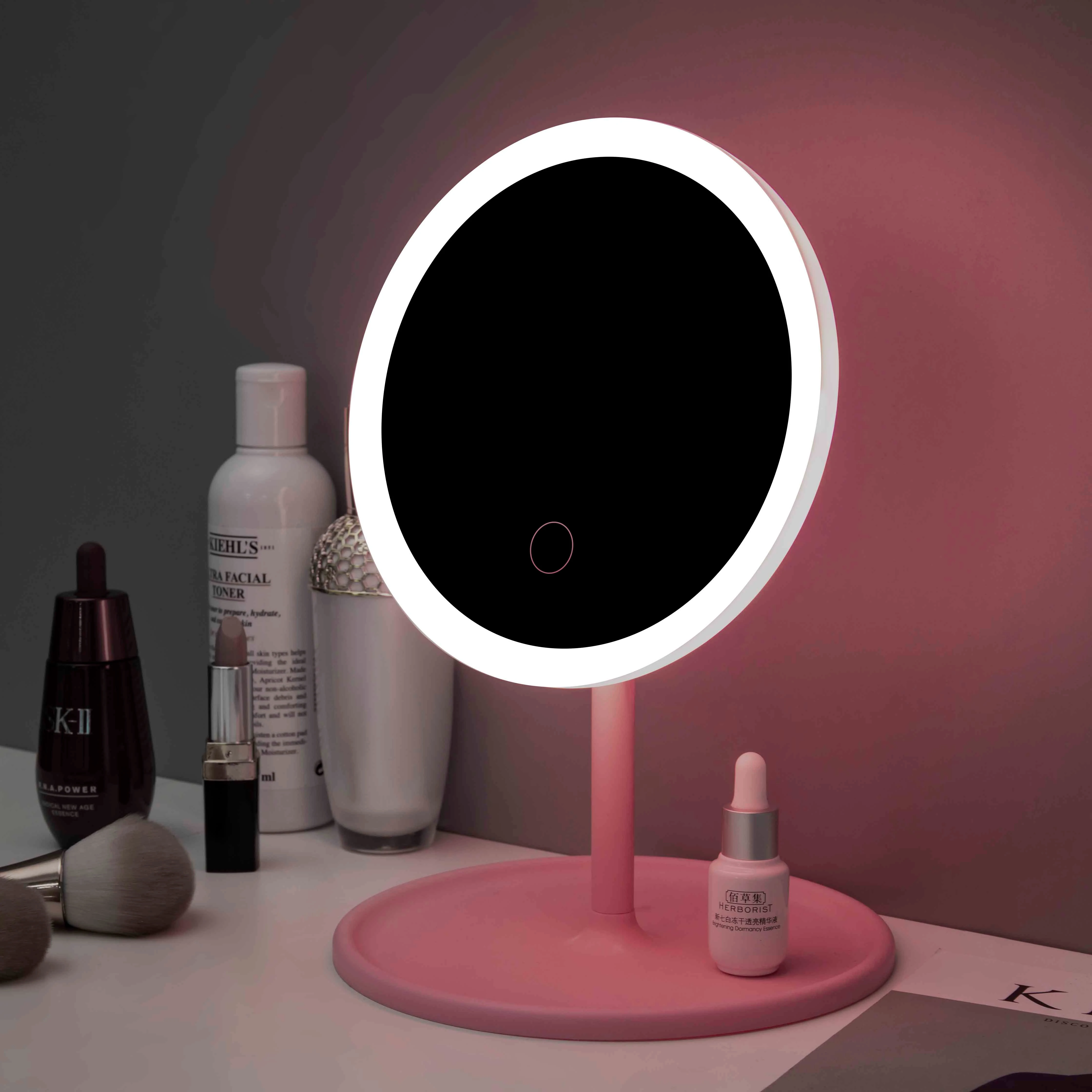Factory Custom Round Magnifying Chargeable Portable Travel Storage Smart Make-up Vanity Table Led Make Up Mirror with Light