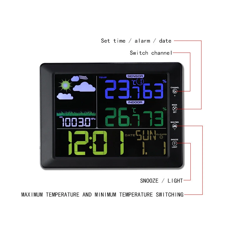Factory Price Newest Wireless Color Barometer Thermometer Hygrometer Weather Station Digital Wall Clock