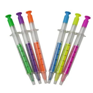 Factory price plastic needle tubing marker pen colored gel barrel syringe pen highlighters