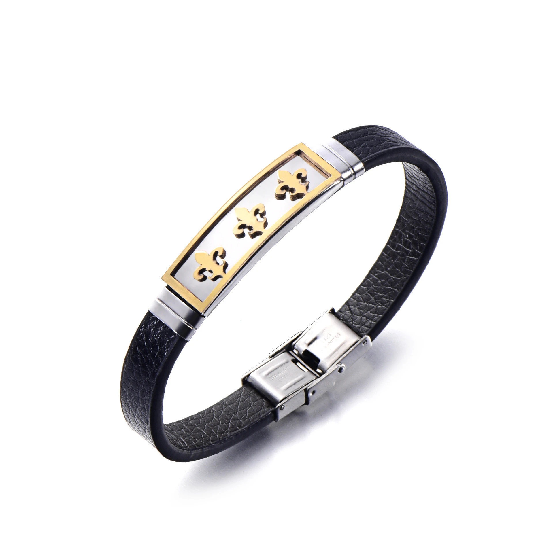 Factory promotional fashion jewelry man bangle stainless steel leather bracelets