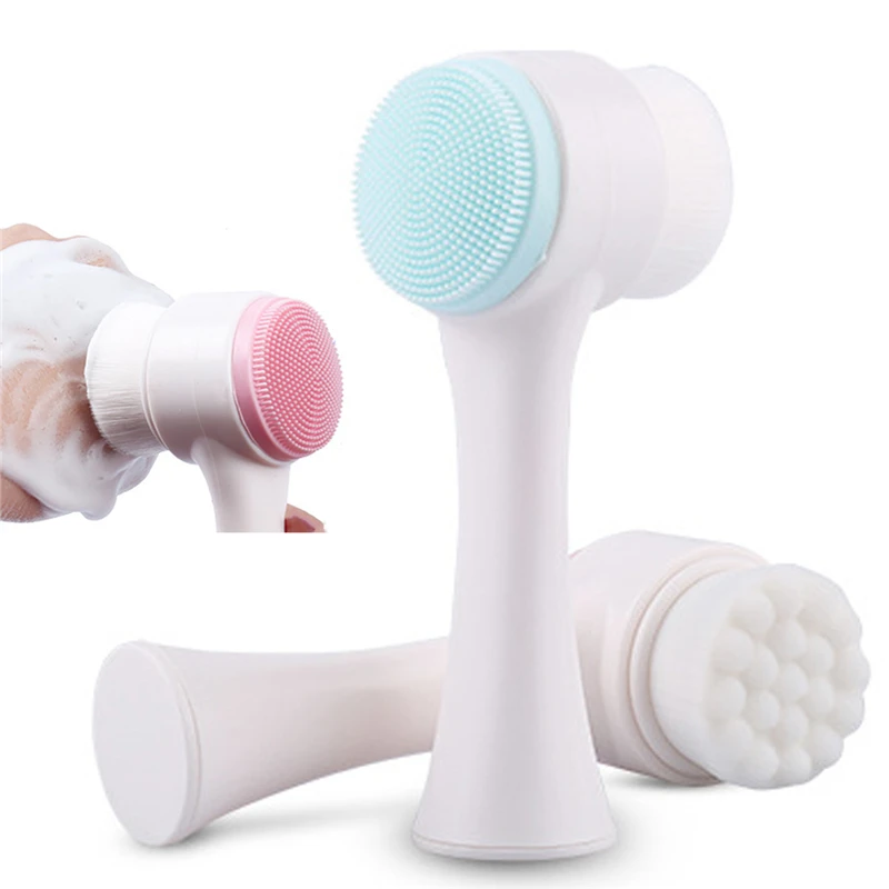 Factory wholesale Soft Material Standing 3D Double-sided Facial Cleansing Brush Blackhead Cleaner Deep Facial Cleansing Brush