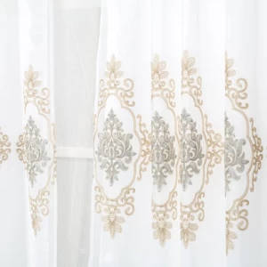 Fancy Designs Home Decor Oriental Voile Window Embroidered Sheer Tulle Curtains